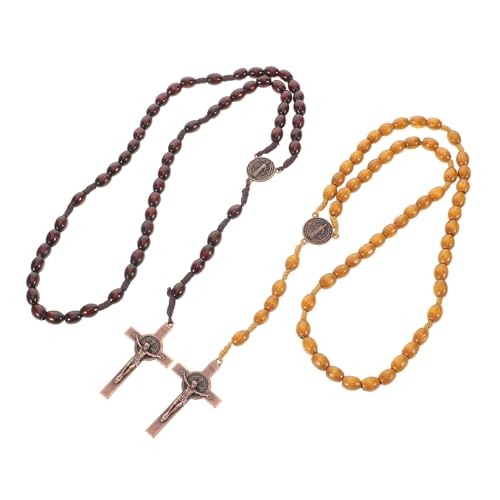 GALPADA 2stücke Rosenkranzkette Aus Holz Mit Kruzifix Für Männer Und Frauen Handgefertigte Gebetsperlenkette Holzrosenkranz Mit Kreuzanhänger Für Tägliche Gebete Und Meditation von GALPADA