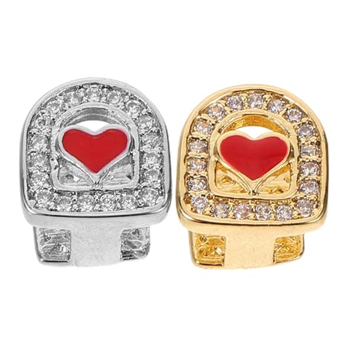 GALPADA 2 Stück Hip Hop Teeth Grills mit Strassherzdesign Leichter und Realistischer Fake Tooth Cap für Männer und Frauen Komfortabler Sitz Langlebiges Emaille Finish für Rapper Kostüm und von GALPADA