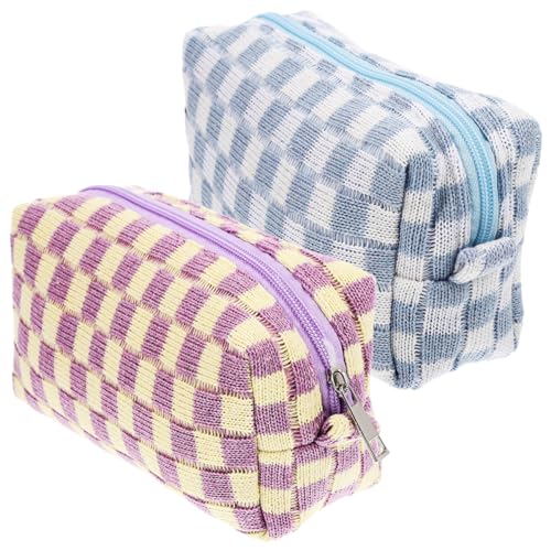 GALPADA Kariertes Schminktäschchen 2 Stück Reise Kosmetiktasche Große Aufbewahrung Für Make up Weiches Wollmaterial Für Damen Und Mädchen von GALPADA