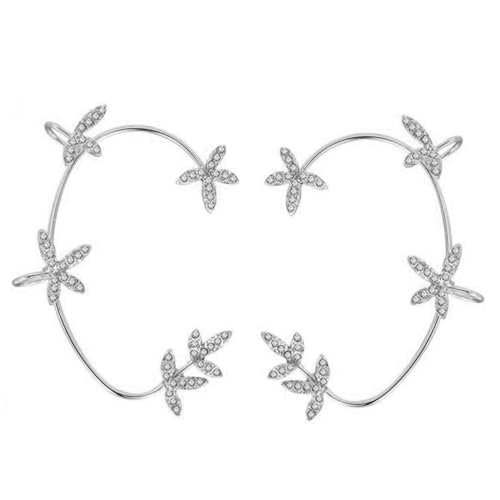 GALPADA 2 Stück Ohrclips mit Glitzernden Strass nicht Piercing Ohrklemme in Blattform Silberfarbene Ear für Damen Ohrschmuck Ohrlöcher und Langlebig von GALPADA