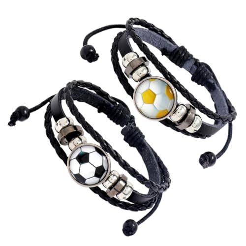 GALPADA 2 Stück Personalisierte Fußball Fans Armbänder aus Kunstleder mit Trendigem Design Modisches Fußballarmband für Herren Geschenk für Sportveranstaltungen und Geburtstagsfeiern von GALPADA