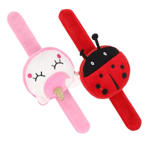 GALPADA 2 Stück Plüsch Slap Armband Cartoon Geldbörse Weiß und Marienkäfer Weiches Stoffarmband für Jungen Mädchen Handgelenk Taschen Münzbeutel von GALPADA