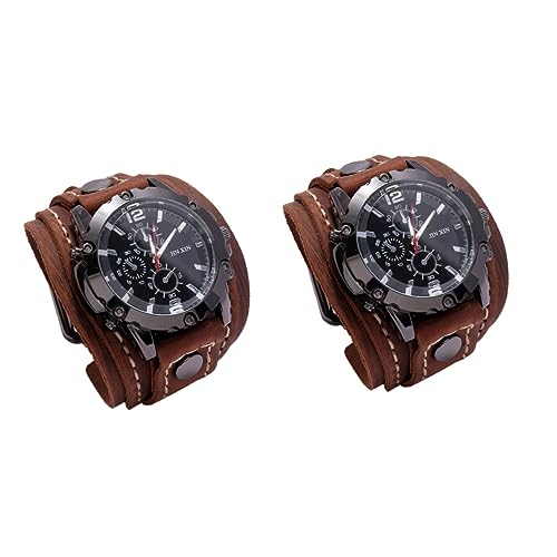 GALPADA 2 Stück Quarzuhren Für Herren Chronograph Business-Armbanduhr Leder Damen-Silikon Für Manschetten-Uhrenarmbänder Groß Für Ehemann Zeremonie Armband Modische von GALPADA