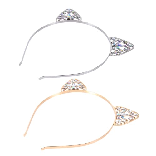GALPADA 2 Stück Rhinestone Katzenohren Haarreif Glänzend Leichtes Party Haarreif für Damen Mädchen Geeignet für Halloween Karneval Cosplay und Bühnenauftritte Gold und Weiß von GALPADA