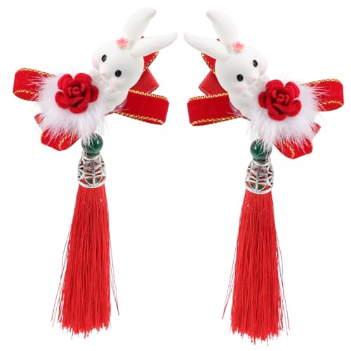 GALPADA 2 Stück Rote Chinesische Haarklammern mit Niedlichem Hasen Design Quasten Haarspangen für Rutschfeste Haar Accessoires für Neujahr Geburtstag Valentinstag Teiliges von GALPADA