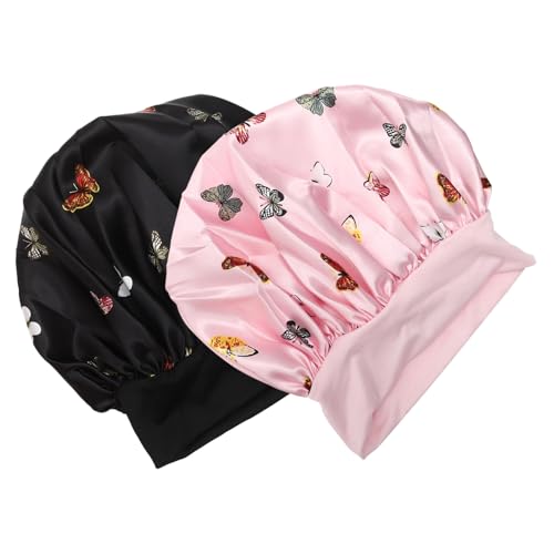 GALPADA 2 Stück Schlafhauben Für Damen Pack Bequeme Satin-haube Leicht Und Geschmeidig Mit Elastischem Design Für Verschiedene Kopfumfänge Zum Schlafen Schminken Für Spa-besuche von GALPADA