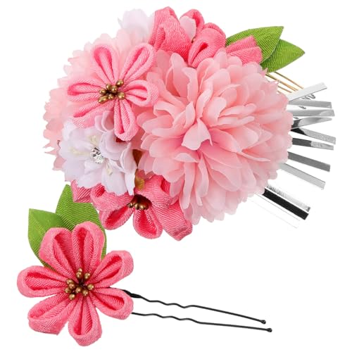 GALPADA 2st Yukata-haarschmuck Blumenanhänger Haarblumen-accessoires Blumenhaarnadeln Für Frauen Blumen-haarspangen Blumen-haarschmuck Für Frauen Tiara Metall Blumenclip Rosa Bademantel von GALPADA