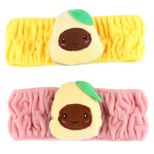 GALPADA 2 Stück Teiliges Avocado Design Kosmetik Haarband Elastisch Schnelltrocknend für Damen zum Gesicht Waschen Spa Make up Stirnband Gelb von GALPADA