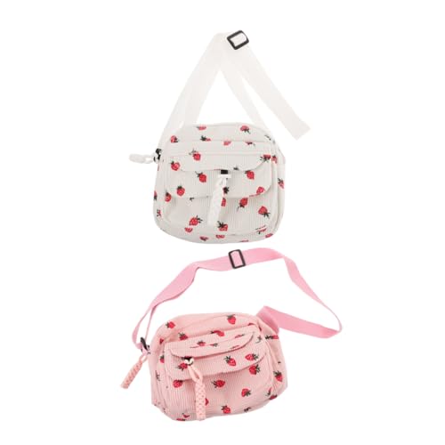 GALPADA 2 Stück Teiliges Erdbeer-umhängetasche- Corduroy Schultertaschen für Damen Verstellbar Retro-stilvolle Kawaii Handtaschen für Sommer Arbeit Freizeit Modische Fruity Tote Bags von GALPADA
