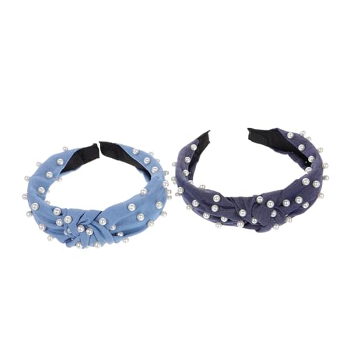 GALPADA 2 Stück Teiliges Haarbänder mit Knotendesign für Damen und Mädchen Bequemer Sitz Vielseitige Verwendung Perlenverzierung für Alltag und Besondere Anlässe Himmelblau Dunkelblau von GALPADA