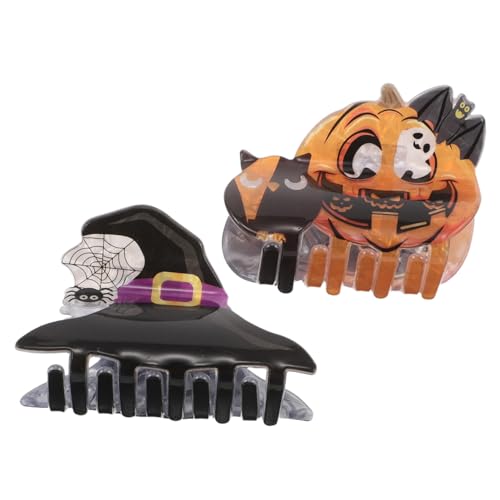 GALPADA 2 Stück Teiliges Halloween Haar-accessoire aus Leichtem Acryl mit Gruseligem Kürbis Hexenhut Spinnennetz und Eulen-design Rutschfeste Krallen-haarklammern für Damen und Mädchen von GALPADA