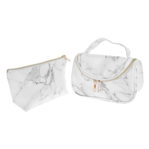 GALPADA 2 Stück Teiliges Kosmetiktaschen mit Marmor Design Wasserdichtes PU Material Große Kapazität für Make Up Reise Organizer und Multifunktionale Aufbewahrungstasche für Damen von GALPADA