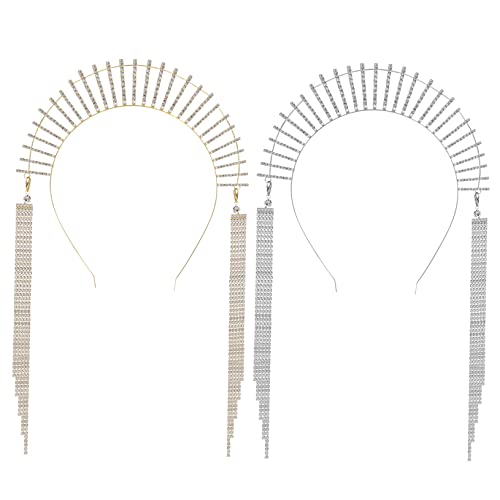 GALPADA 2 Stück Teiliges Tiara für Damen Glitzernde mit Quasten Haarschmuck Stirnbänder für Hochzeit Party Brautaccessoires Gold und Silber von GALPADA