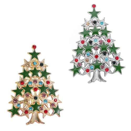 GALPADA 2 Stück Teiliges Weihnachtsbaum Broschen Vielseitige Mode Broschen mit Funkelnden Zirkonia Kleidungs und Taschen Deko Festlich für Weihnachten Geschenkidee in Gold und Silber von GALPADA