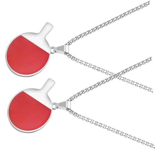 GALPADA 2 Stück Titanium Tischtennis Anhänger Halskette Kreatives Design Sportlicher Unisex Schmuck Rote Schläger Kette Modisches für Damen und Herren von GALPADA