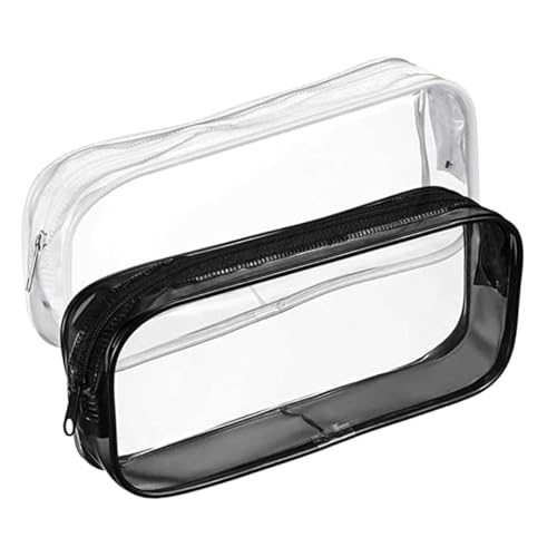 GALPADA 2 Stück Transparentes PVC Federmäppchen Großes Stiftemäppchen mit Reißverschluss Für Schule und Büro Staubdichtes Schreibwarenetui für Jungen und Mädchen Schwarz und Weiß von GALPADA