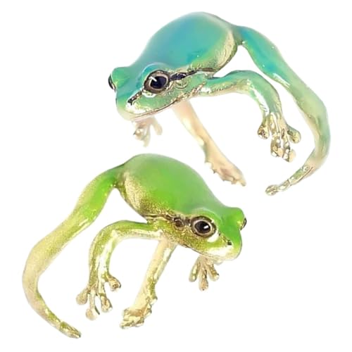 GALPADA 2 Stück Verstellbare Grüne Frosch ringe Offene Damenringe Verspielter Tier schmuck Jugendlicher Stil Vielseitige Größenanpassung für Frauen und Männer von GALPADA