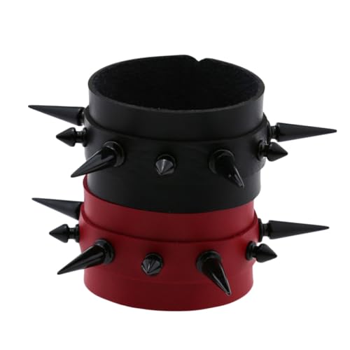 GALPADA 2 Stück Verstellbare Punk Armbänder aus PU mit Metallnieten Spitzes Design Robustes Herrenarmband Stilvoll für Alltag und Party Langlebiges Lederarmreif in Rot und Schwarz von GALPADA