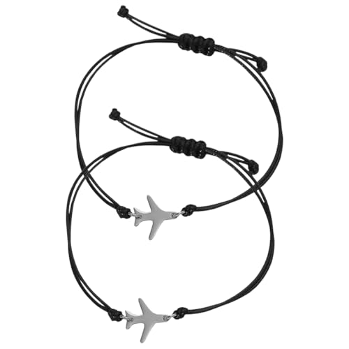 GALPADA 2 Stück Verstellbares Armband mit Flugzeug Anhänger für Männer und Frauen Handgemachte Armbänder für und Freundschaftsgeschenke Schwarz von GALPADA
