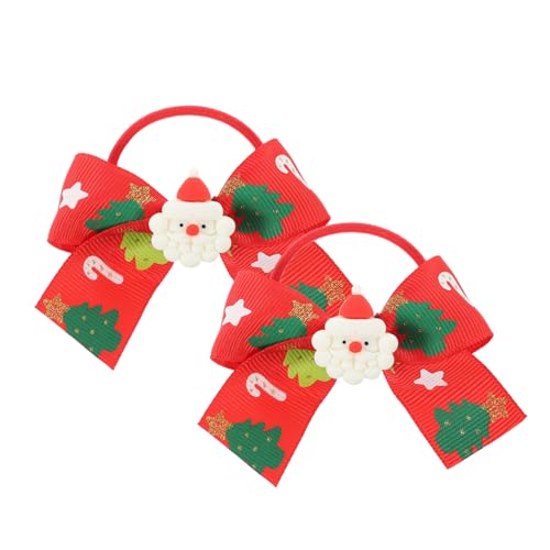 GALPADA 2 Stück Weihnachts Haarbänder mit Süßen Schleifen Elastische Haargummis für Mädchen und Frauen Festliche Ponytail und Dutt Haarschmuck Dehnbar Haarschonend Rotes Weihnachtsmuster von GALPADA