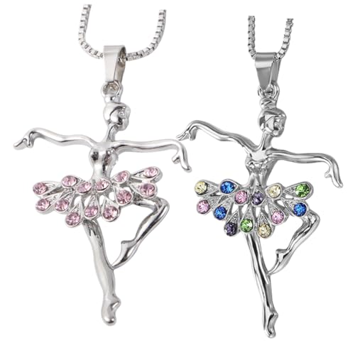 GALPADA 2 Stück Zarte Ballerina Halskette mit Strassbesatz Leichte Mädchen Anhänger Kette für Frauen Bunte und Rosa Schmuckstücke Geschenkidee GALPADA 2 Stück Zarte Ballerina Halskette mit Strassbesatz Leichte Mädchen Anhänger Kette für Frauen Bunte und Rosa Schmuckstücke Geschenkidee von GALPADA