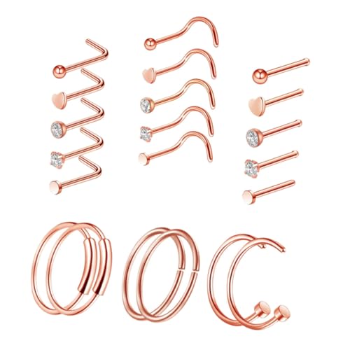 GALPADA 21 STÜCKE Teiliges Nasenpiercing aus Rostfreiem Edelstahl Zarte und Leichte Nasenstecker in Roségold Modischer und Hautfreundlicher Schmuck für Damen Einfach zu Tragen und von GALPADA