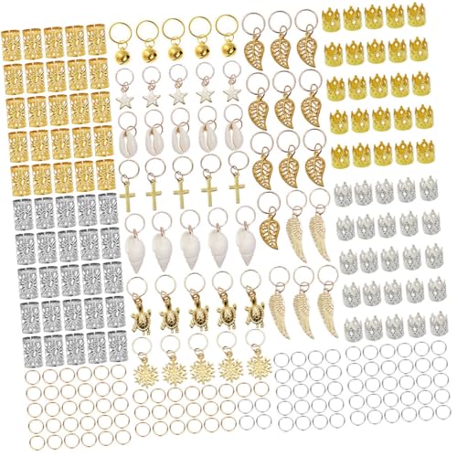 GALPADA 250 Stück Teiliges Metall Haarringe für Zöpfe und Dreadlocks Gold und Silberfarbene Haarschmuck Anhänger mit Muschel und Schneeflocken Design Vielseitig für Damen Haarstyling und von GALPADA