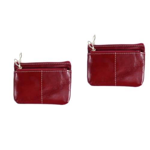 GALPADA 2stücke Vintage Damen Geldbörse Aus Leder Mit Schlüsselring Großer Kapazität Doppeltem Reißverschluss Praktisches Münzfach Weinrot Für Alltag Und Ausflüge von GALPADA
