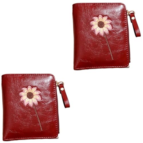 GALPADA 2stücke Flower Pattern Pu Damen Geldbörse Kurzformat Mit Münzfach Für Alltag Und Reisen Elegantes Design Weinrot von GALPADA