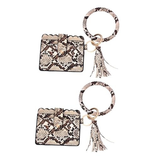 GALPADA 2stücke Multifunktionale Geldbörse Mit Schlüsselanhänger Und Fransen Für Damen Leopard Pu Kaffeebraun-gelbe Farbvariante Zum Verstauen Von Münzen Und Karten von GALPADA