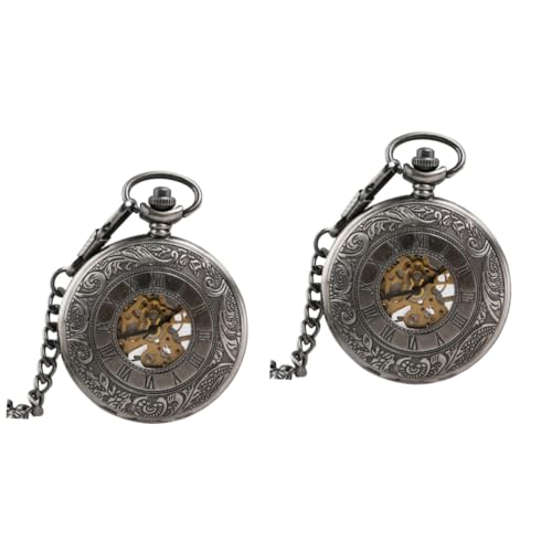 GALPADA 2stücke Unisex Mechanische Taschenuhr Mit Skelett-Design Automatischem Uhrwerk Und Abnehmbarer Kette Retro Stil Für Männer Und Frauen Präzise Zeitmessung von GALPADA