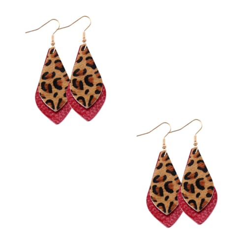 GALPADA 2paare Leopard Muster Ohrstecker Aus Echtem Leder Zweilagige Ohrringe Weinrot Für Damen Modische Dekoration Für Alltag Und Besondere Anlässe Hypoallergen Als Für Frauen von GALPADA