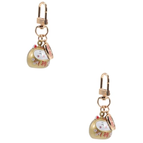 GALPADA 2st Glückskatze Schlüsselanhänger Autodekoration Katzen-schlüsselanhänger Auto- Maneki Neko Anhänger Taschendekor Schlüsselanhänger Mit Katze Feng-Shui Legierung Golden von GALPADA