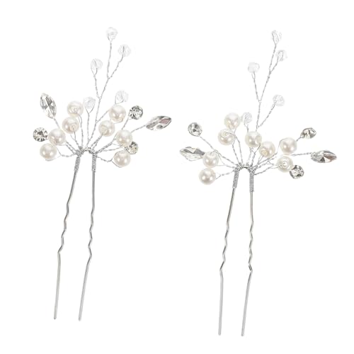 GALPADA 2stücke Perlen Haarnadeln Mit Kristallen Glitzernde Strass-haarspangen Haarschmuck Für Hochzeiten Brautschmuck Vintage-haarspangen in U-form Für Bräute von GALPADA