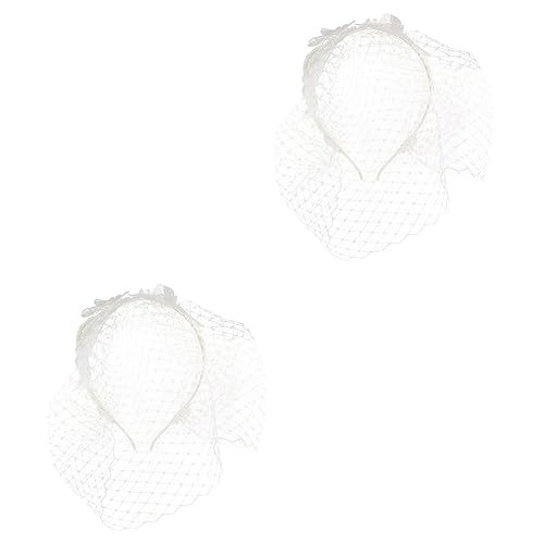 GALPADA 2st Stirnband Aus Mesh-spitze Blumenhaarspangen Für Frauen Faszinator Schleier Bachelorette Schleier Funkelnder Rock Fazinatoren Für Frauen Jahrgang Weiß Damen Polyester Zubehör von GALPADA