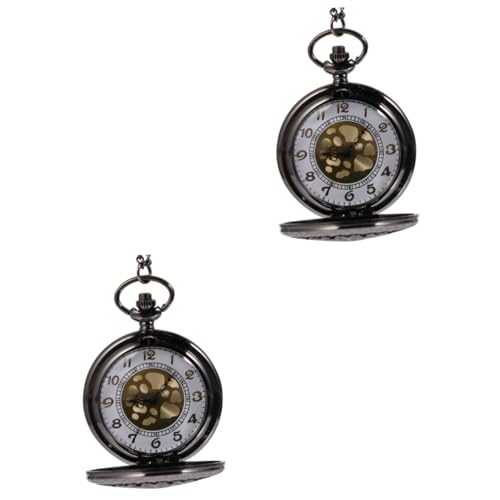 GALPADA 2stücke Vintage Taschenuhr Mit Kette Hohle Skelett-taschenuhr Schwarz Für Männer Mechanische Retro-Uhr Geschenkidee Für Geburtstage Hochzeiten Und Weihnachten von GALPADA