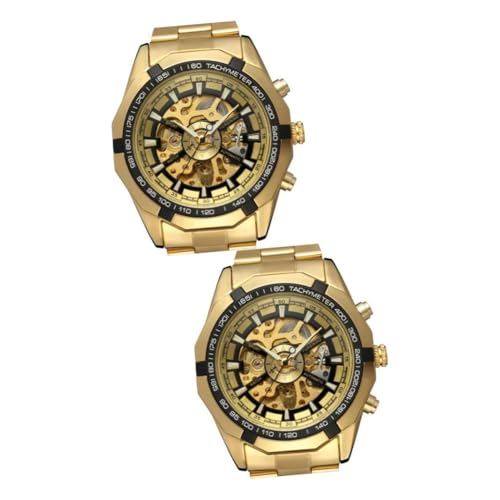 GALPADA 2stücke Automatik-Uhr Im Hollow-Stil Mechanisches Zeitmesser Mit Edelstahlband Gold Und Schwarz Präzise Für Täglichen Gebrauch Geeignet von GALPADA