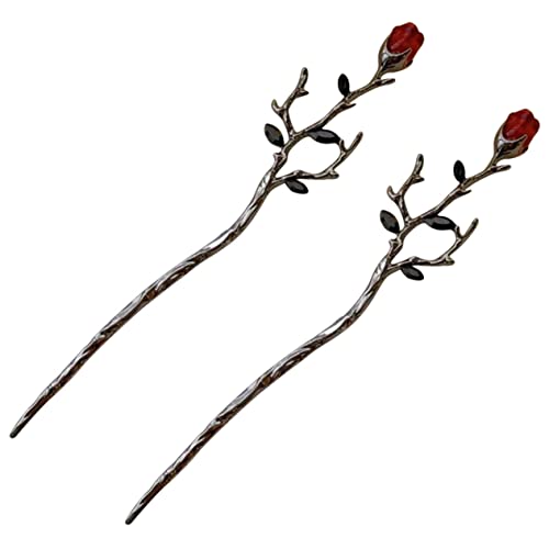 GALPADA 2stücke Haarstäbchen Blume Haarnadeln Für Damen Blumen-duttnadel Haarschmuck Kopfschmuck Haarstyling-nadeln Rosenblüten-haarstab von GALPADA