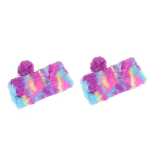 GALPADA 2stücke Rainbow Plüsch Federmäppchen Große Kapazität Für Schüler Tragbare Aufbewahrungstasche Für Schreibwaren Mit Plüschball Für Stifte Und Kleinigkeiten von GALPADA