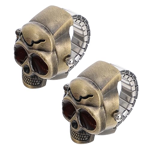 GALPADA 2stücke Skull Fingeruhr Mit Klappmechanismus Verstellbare Ringuhr Im Einzigartigen Design Für Damen Und Herren Retro Miniuhr Grünem Antik-Look Als Modisches Accessoire Und GALPADA 2stücke Skull Fingeruhr Mit Klappmechanismus Verstellbare Ringuhr Im Einzigartigen Design Für Damen Und Herren Retro Miniuhr Grünem Antik-Look Als Modisches Accessoire Und von GALPADA