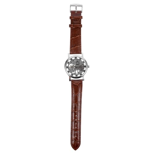 GALPADA 2stücke Winner Herrenmechanische Uhr Mit Manuellem Aufzug Stylisches Design Runde Ziffernblatt Mit Römischen Zahlen Pu-Armband Silber Und Braun Präzise Zeitmessung von GALPADA