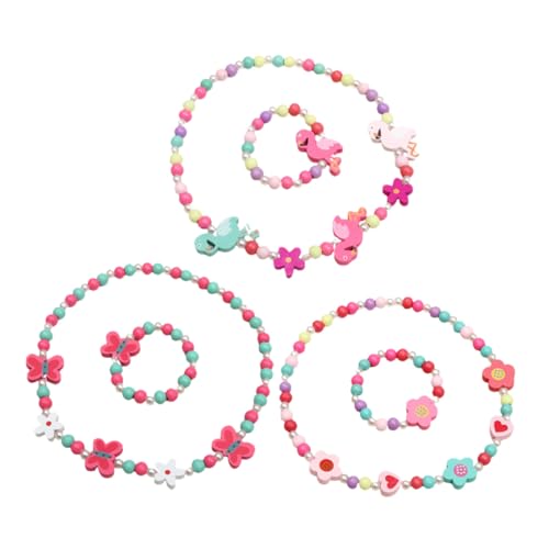 GALPADA 3 Sätze Teiliges Holzperlen Schmuckset für Mädchen Bunte Halskette und Armband Niedliches Perlen Design für Schule Party und Alltag Farbenfrohes Accessoire für Ab Jahren von GALPADA