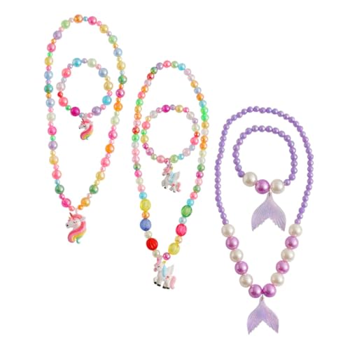 GALPADA 3 Sätze Einhorn-Perlenarmband-Halsketten-Set für Kleinkindschmuck für Mädchen Partybevorzugung für Mädchen Schmuckset mit bunten Einhörnern kleinkind kette von GALPADA