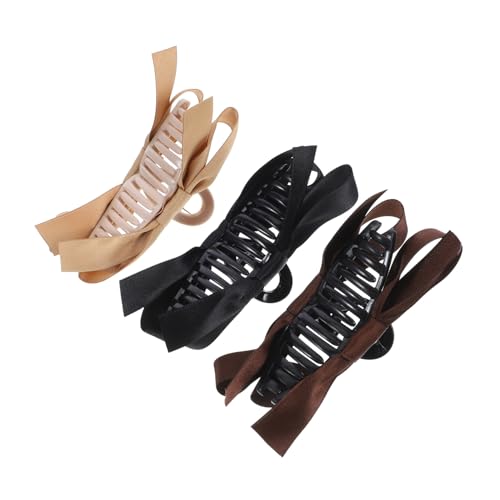 GALPADA 3 Stck Teiliges Große Haarklammern mit Schleifendekor Dekorative Haarkralle für Damen Robustes Haar Jaw Clip in Schwarz Dunkelbraun und Khaki für Verschiedene Frisuren und Alltag von GALPADA