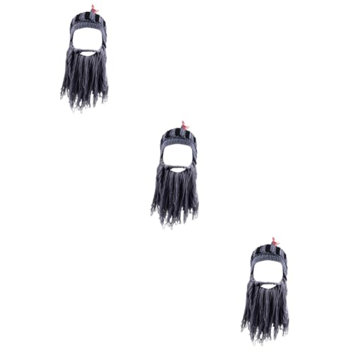 GALPADA 3stücke Kreativer Ritterhut Mit Langem Bart Handgefertigte Warme Strickmütze Für Männer Und Frauen Für Festivals Und Winteraktivitäten Graue Variante von GALPADA