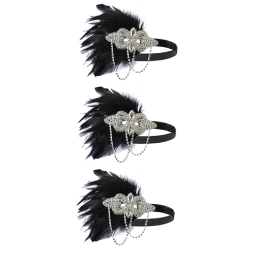 GALPADA Kopfbedeckung Braut 3 Stück 1920er Jahre Stirnband Braut Kopfschmuck Strass Haarschmuck Teeparty Haarschmuck Strass Teeparty Cocktailparty Kopfschmuck Kostüm Flapper Haarband Kristall Schwarz von GALPADA
