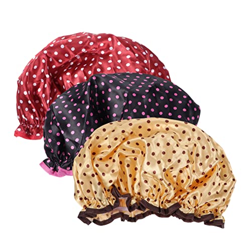 GALPADA 3 Stück Duschhaube Wasserdichte Badekappe mit Elastikband für Damen und Herren zum Baden Reisen und Make Up Schwarz mit Roten Punkten mit Weißen Punkten von GALPADA