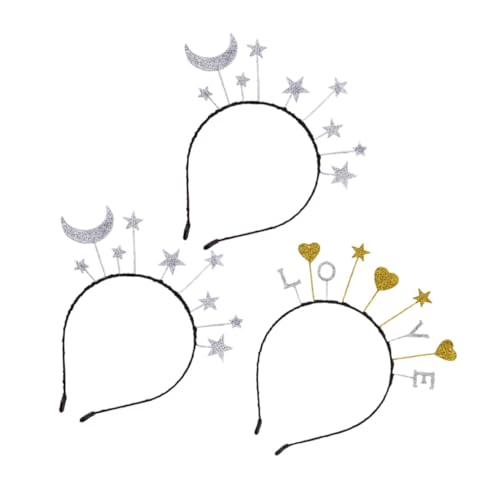 GALPADA 3 Stück Glitzer Stirnband mit Stern Mond und Herz aus Langlebiger Legierung Modischer Haarschmuck für Damen und Mädchen für Party Geburtstag und Festliche Anlässe von GALPADA
