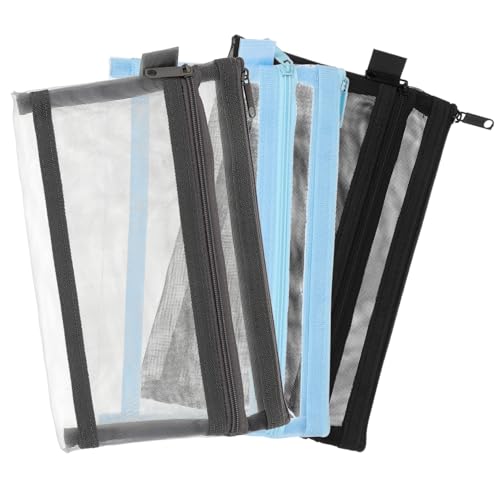 GALPADA 3 Stück Großes Federmäppchen Doppellagige Stiftetaschen aus Transparentem Netzstoff Multifunktional für Schule Büro Reise Geräumige Aufbewahrung für Stifte Lineal Schere Praktisch von GALPADA