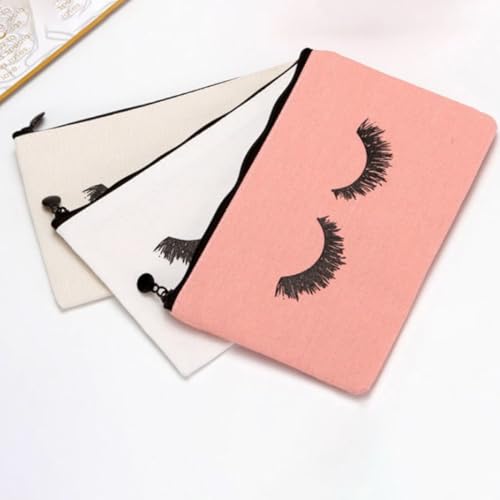 GALPADA 3 Stück Kosmetiktasche Segeltuch Make up Beutel Tragbare Schminktasche mit Großem Stauraum für Reisen Damen Weiß Beige Rosa von GALPADA